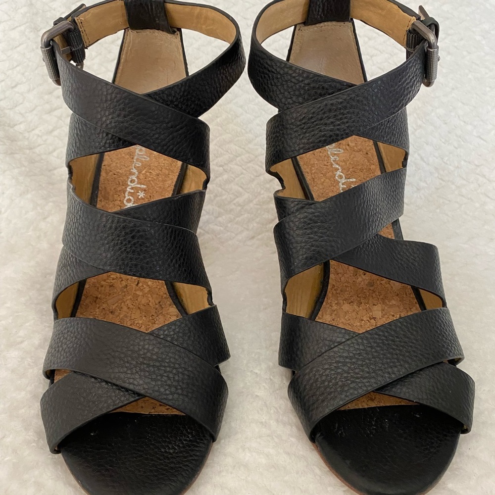 Splendid Black Leather Crisscross Heeled Sandals